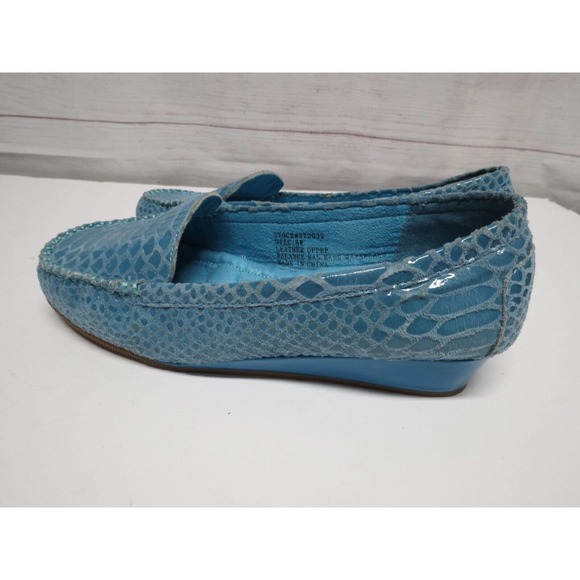 AJ Valenci Faux Snakeskin Wedge Leather Loafers Slip On Shoes Sz 8W - Picture 2 of 11